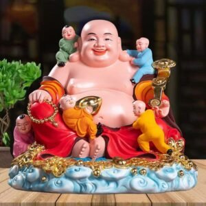 Patung Maitreya & 5 Anak T25cm bahan Fiber Resin