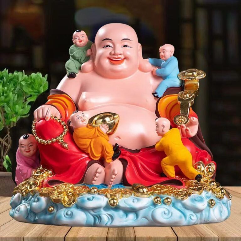 Patung Maitreya & 5 Anak T25cm bahan Fiber Resin