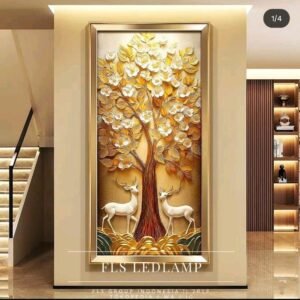Painting LED - Golden Tree Blossom uk.60x120cm - Frame Gold + Remote