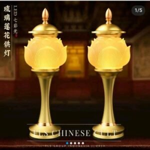 Sepasang Lampu Altar - Liu Li Teratai uk 7x23cm