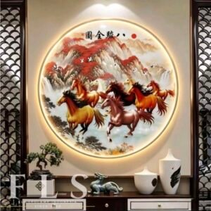 Painting LED - 8 Kuda Eight Galloping Horses - 120cm - Frame Gold + Remote