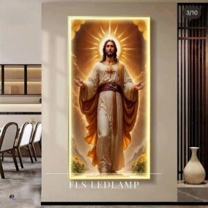 Painting LED - Yesus Cahaya Kasih - 60x120cm + Frame Gold + Remote