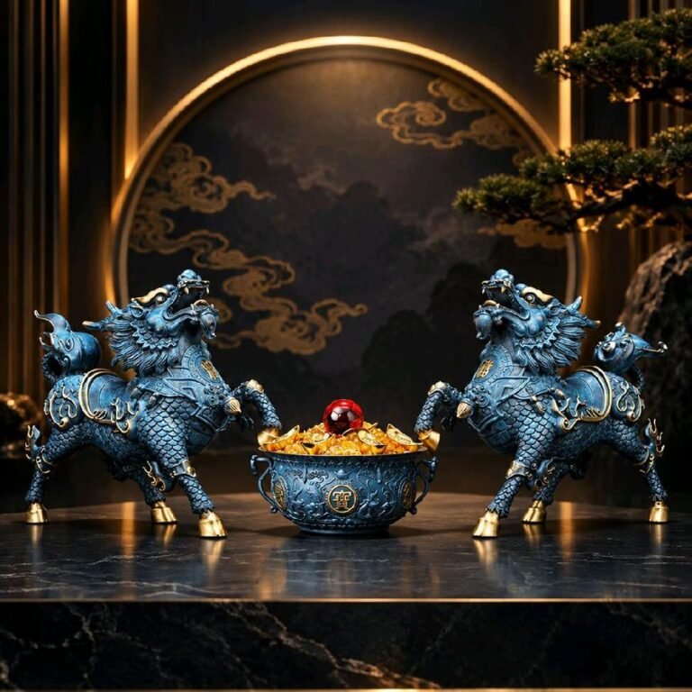 Sepasang Qilin (Metal) T15cm + Wealth Bowl Set
