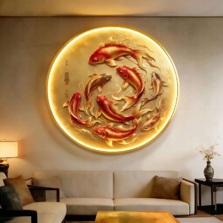 Painting LED - Kois Prosperity Circle uk 50cm - Frame Gold + Remote