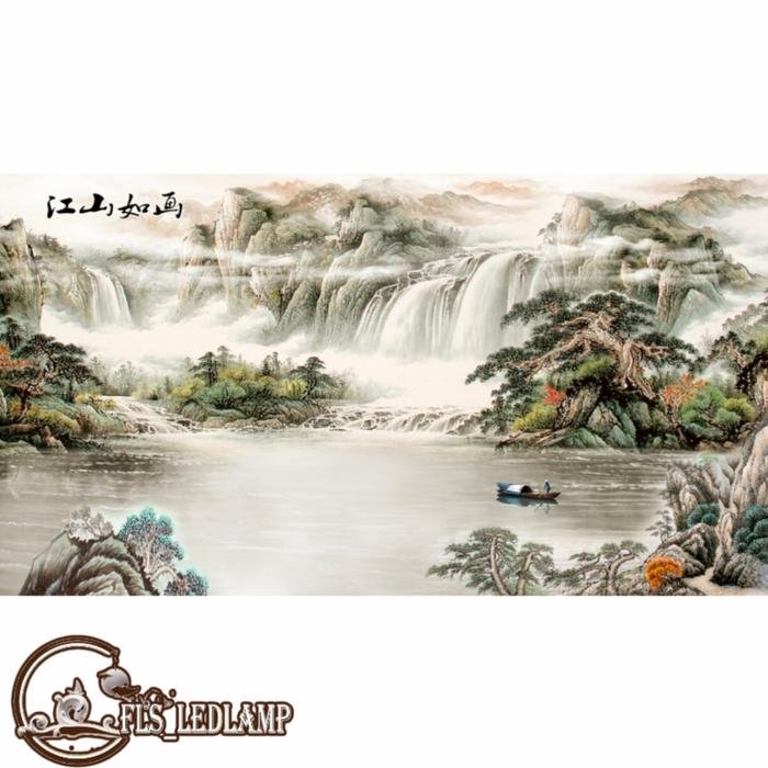 Painting LED Scenery 160cm x 80cm Frame Gold Remote Control