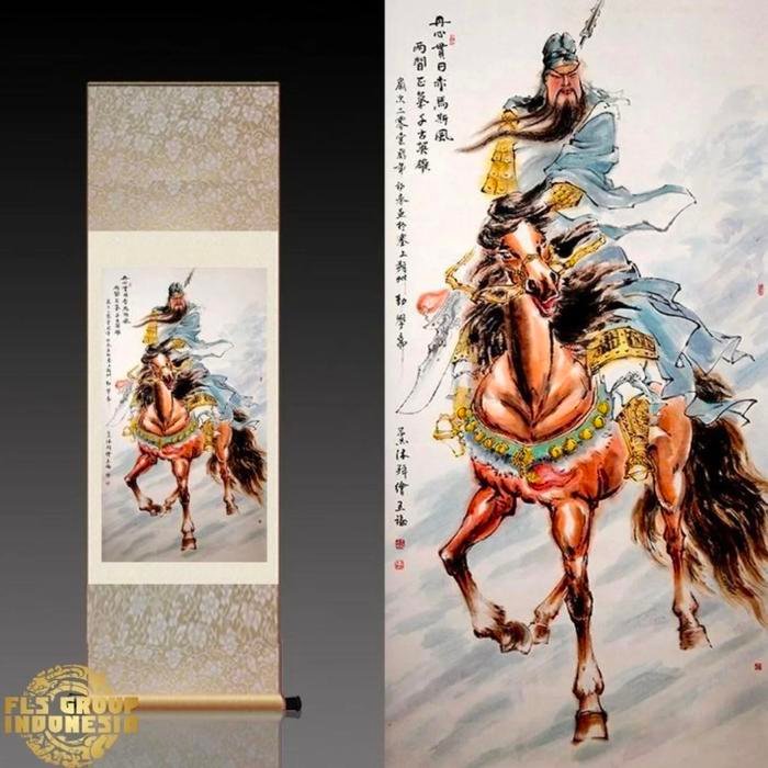 Chinese Painting Guan Gong & Chi Tu L uk.55cm x 150cm