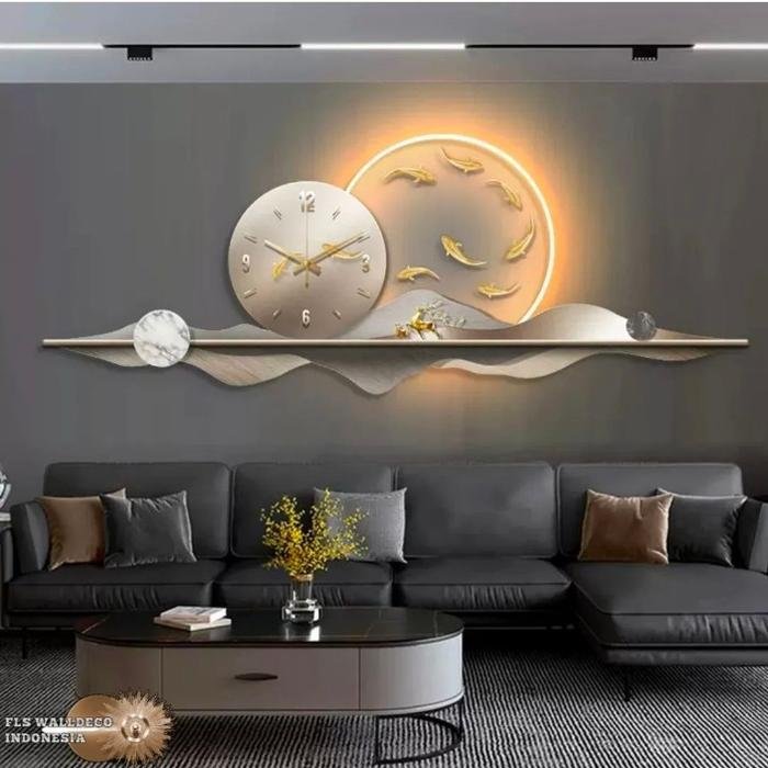 Wall Deco Jam Dinding Golden Fish and Deer