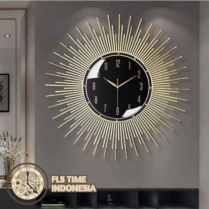Jam Dinding Black base gold radiance