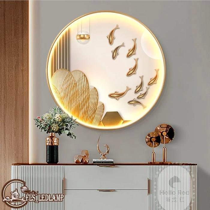 FLS Painting LED Fengshui Golden 9 Koi's