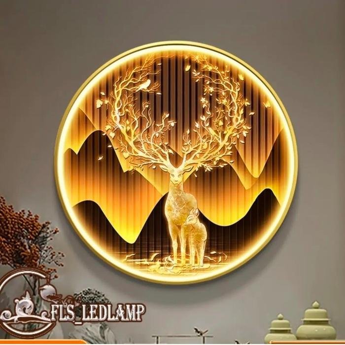 Painting LED Shining Deers 80cm Frame Gold Remote Control