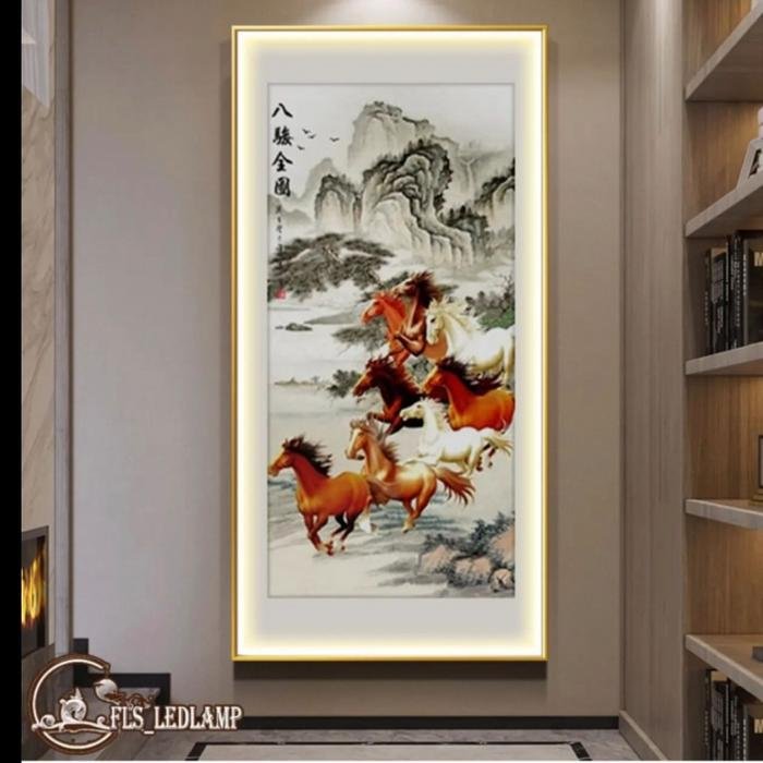 Painting LED 8 Kuda (Ba Jun Xiong Feng) Frame Gold set