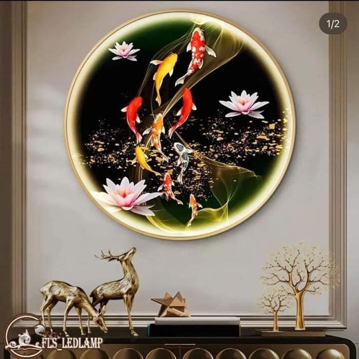 Painting LED 9 Koi's Tri Lotus Gold frame set