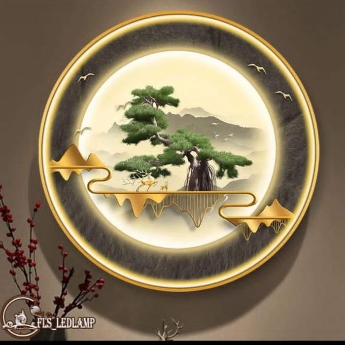 Painting led bonsai feature scenery 3D 100cm gold remote