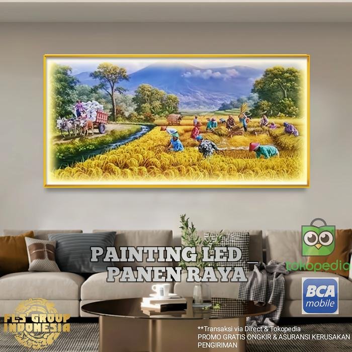 Painting LED Panen Raya Village Frame Gold set