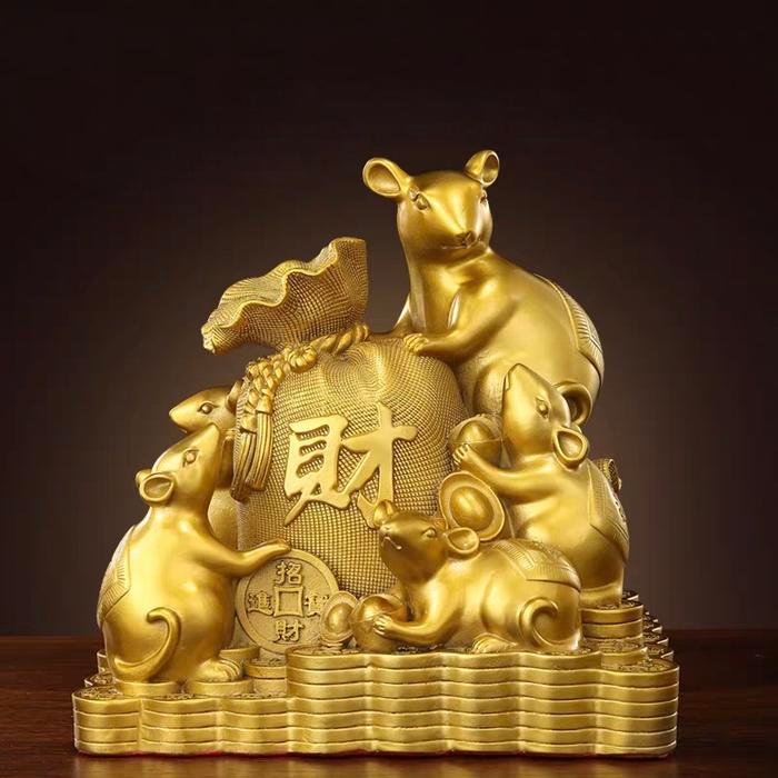Pajangan Kuningan 5 Golden Mice (Tikus) uk.13x9x13cm