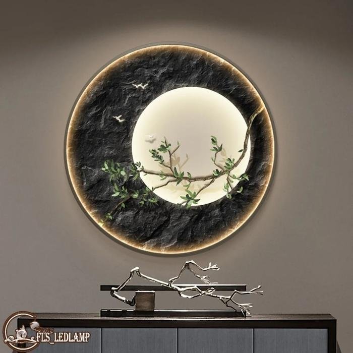 Painting LED Zen Gravel Moon A 80cm Frame Gold + Remote Control