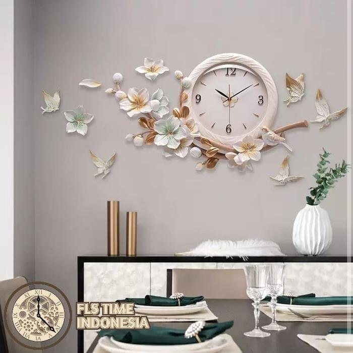 Jam Dinding flower butterfly