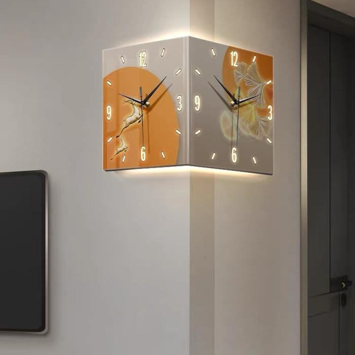 Wall Deco Jam Corner Clock (Golden Deer+Ginko)