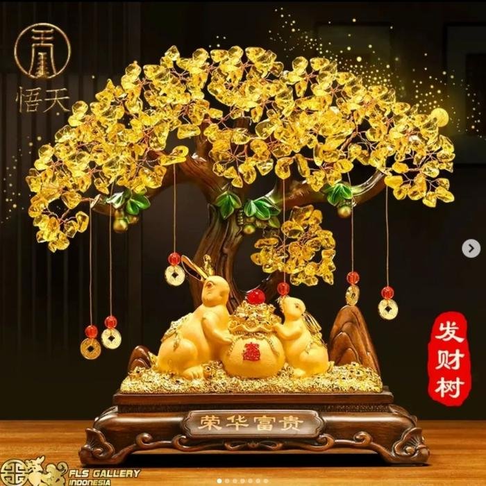Citrine Crystal Rong Hoa Fu Gui (Pohon Kristal Kelinci) uk 45cm