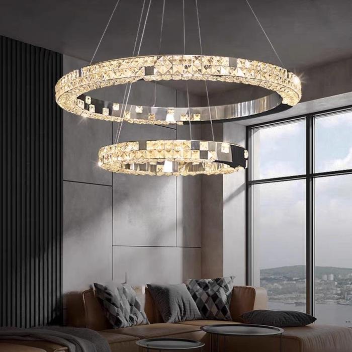Lampu Kristal Mosaic Ring Double uk.80+60cm 3warna lampu