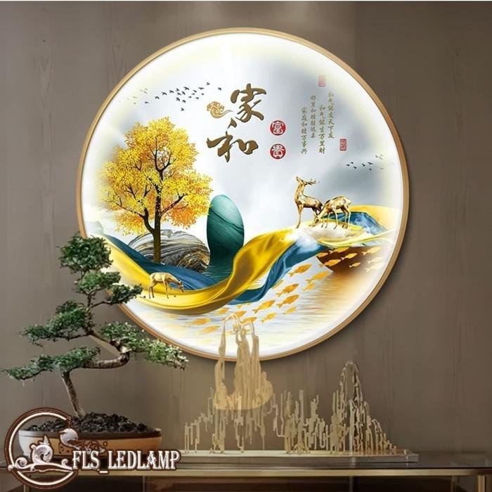 Painting LED Golden StoRiver Deer 80cm Frame Gold +Remote Control