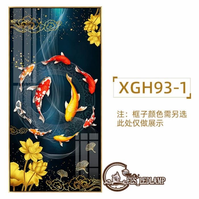 Painting LED 9 Koi's Harmony uk.70x140cm Frame Gold