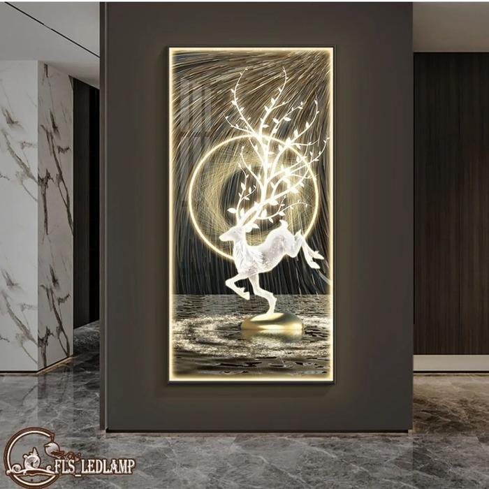 Painting LED Lumina Rain's Deer uk 70x140cm Frame Gold + Remote