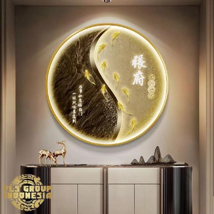 Painting LED Auspicious 9 Koi's Frame Gold set
