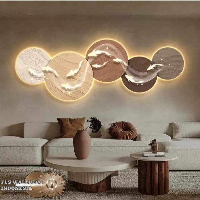 Wall Deco 9 Koi's Stone Circular uk.120x44cm