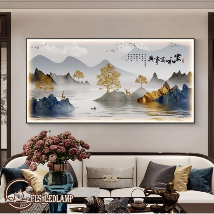 Painting LED Golden M Scenery 120x60cm Frame Gold + Remote Control