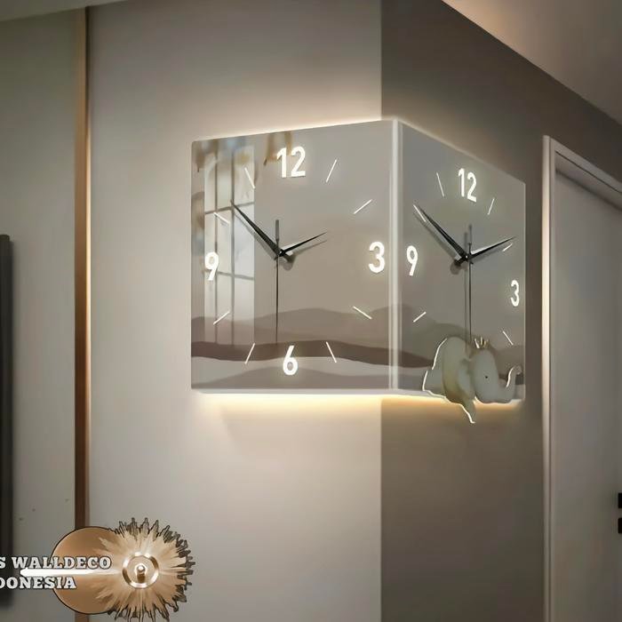 Jam Dinding Corner 40x40x40cm colokan listrik