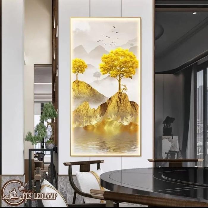 Painting LED Golden Fu Gui Sansui Frame Gold set