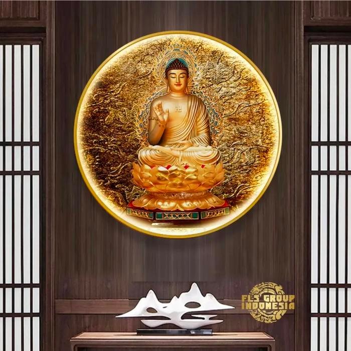 Painting LED Golden Buddha 80cm Frame Gold remote