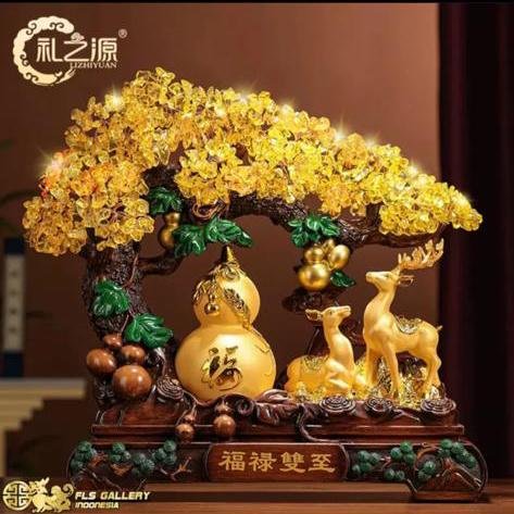Citrine Crystal Deer Fu Lu Shuang Zhi
