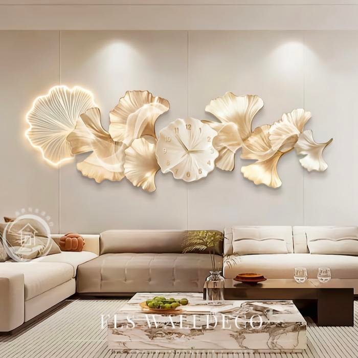 Wall Deco Jam Dinding Gold Ginkgo Leaf uk 210x73cm (Powerbank)