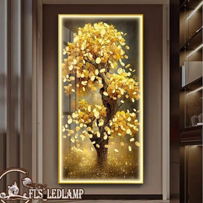 Painting Led Golden Tree Vertical