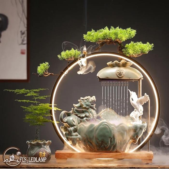 Fountain LED Pixiu & White Crane set