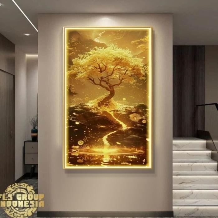Painting LED Golden Tree (abundance wealth) Frame Gold uk 100x160cm