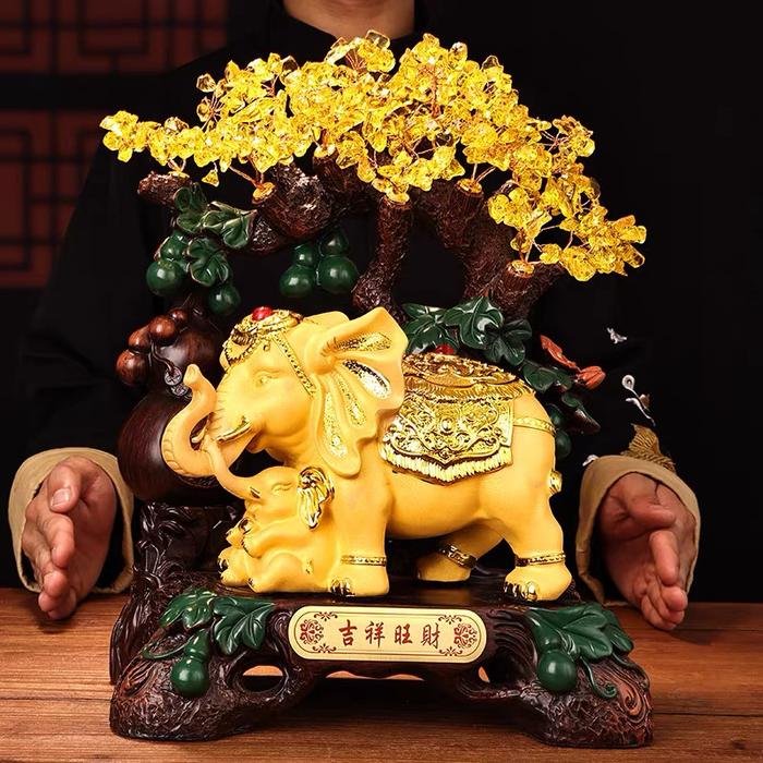 Citrine Crystal Gajah Ji Xiang Ru Yi uk 28x15x36cm