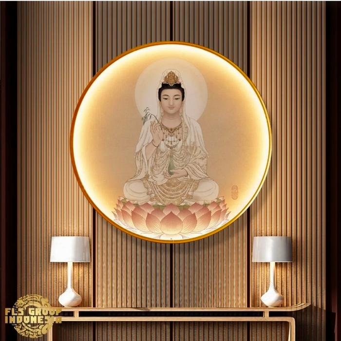 Painting LED Dewi Kwan Im 100cm Frame Gold + Remote
