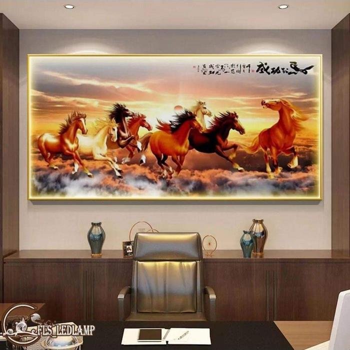 Painting LED Ma Dao Chen Gong (8 Horses) Frame Gold