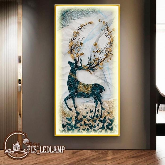 Painting LED Gracious Deer uk.60x120cm Frame Gold + Remote Control