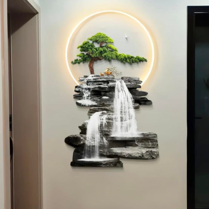 Wall Deco Deer Mountain Waterfall with LED 80X120CM
