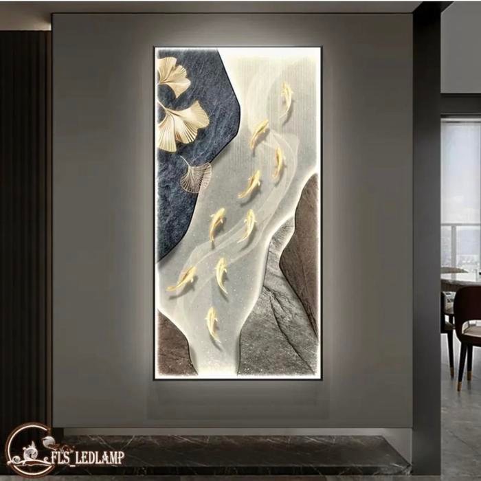 Painting LED Stonblue Koi Ponds Frame Gold set