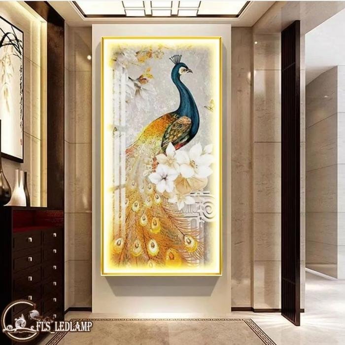 Painting LED Blossom Peacock Frame Gold set