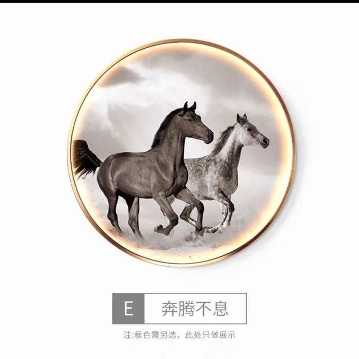 Painting Led double fortune horse 50 gold remote lukisan