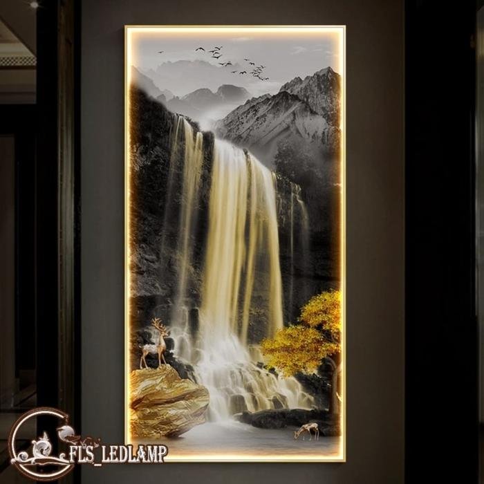 Painting LED Golden Waterfall Deer Frame Black set