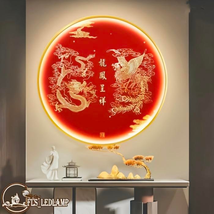 Painting LED Red Dragon Phoenix gold