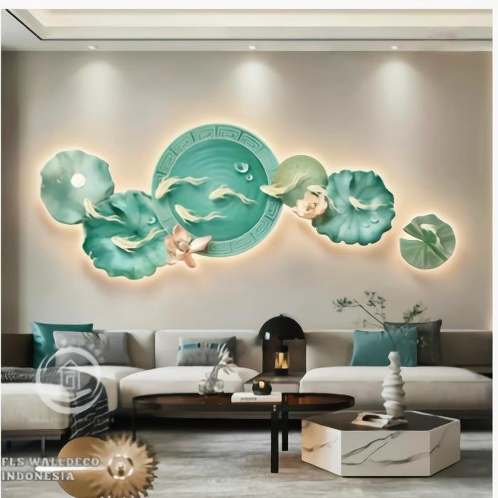 Wall Deco 9 Koi's Lotus Green Ponds Horizontal LED