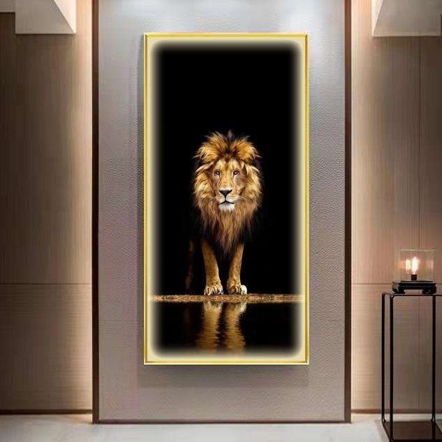 Painting LED Lion King 60x120cm Frame Gold Remote Control